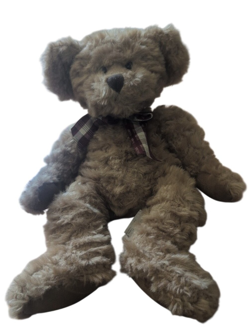 Russ Brown Teddy Bear Plush Stuffed Animal w/ Plaid Ribbon Soft Toy